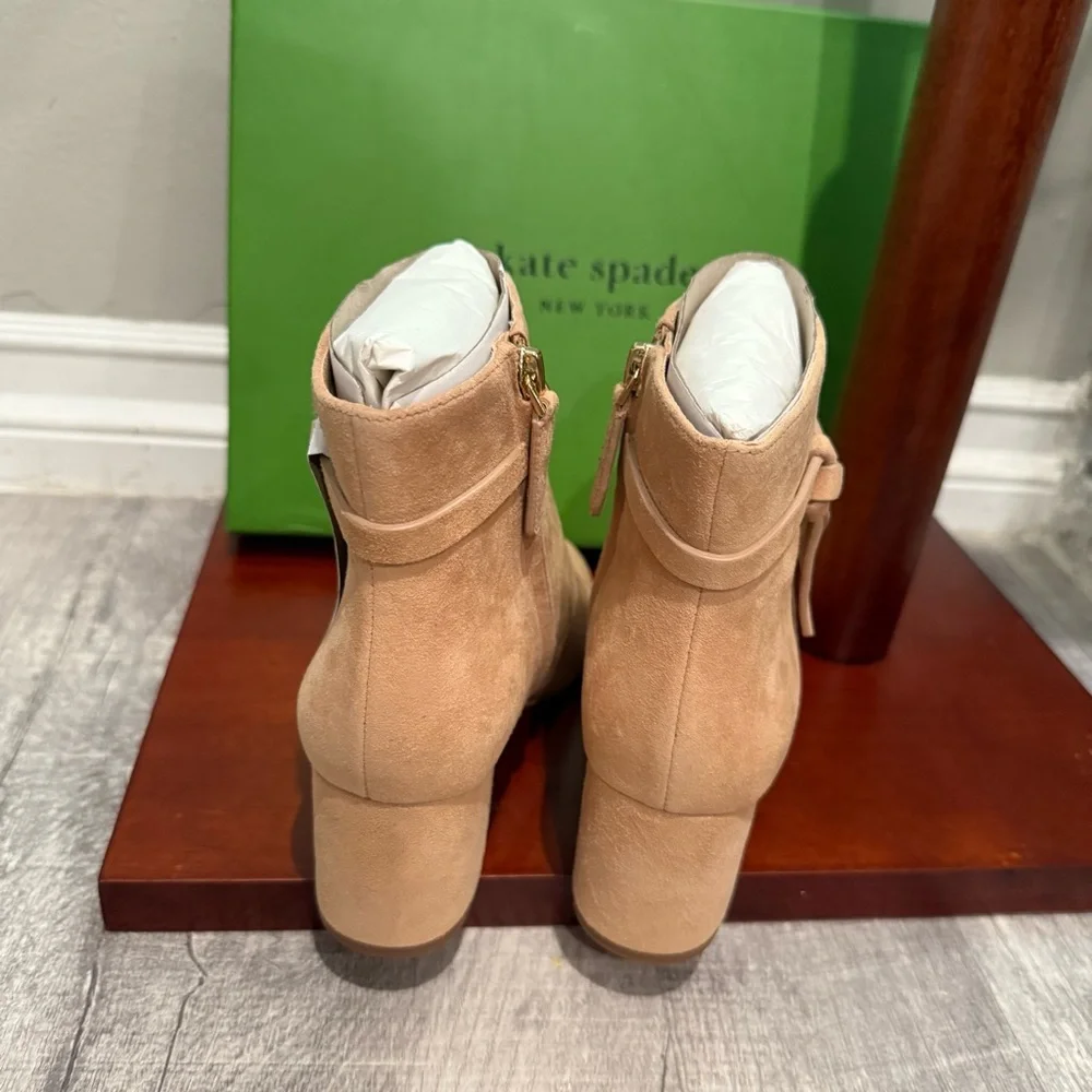 Kate Spade New York Womens Knott Suede‎ Side Bow Booties-Light Fawn